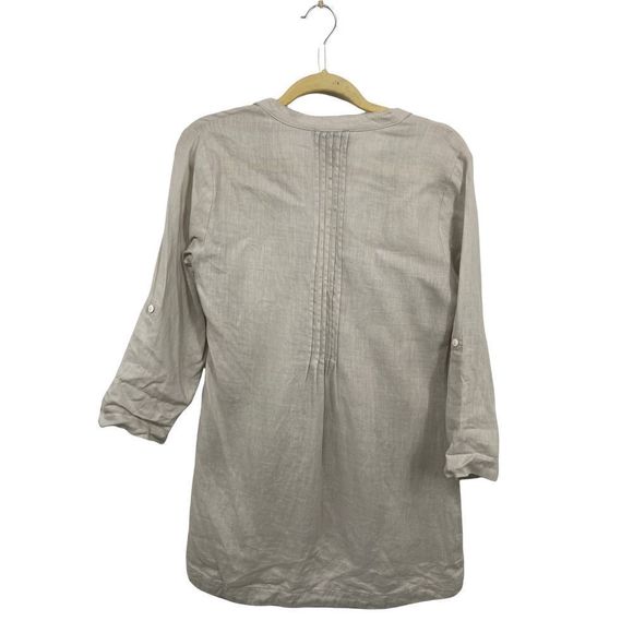 Cynthia Rowley Gray V Neck 3/4 Sleeve Linen High Low Top  Small - Picture 2 of 7